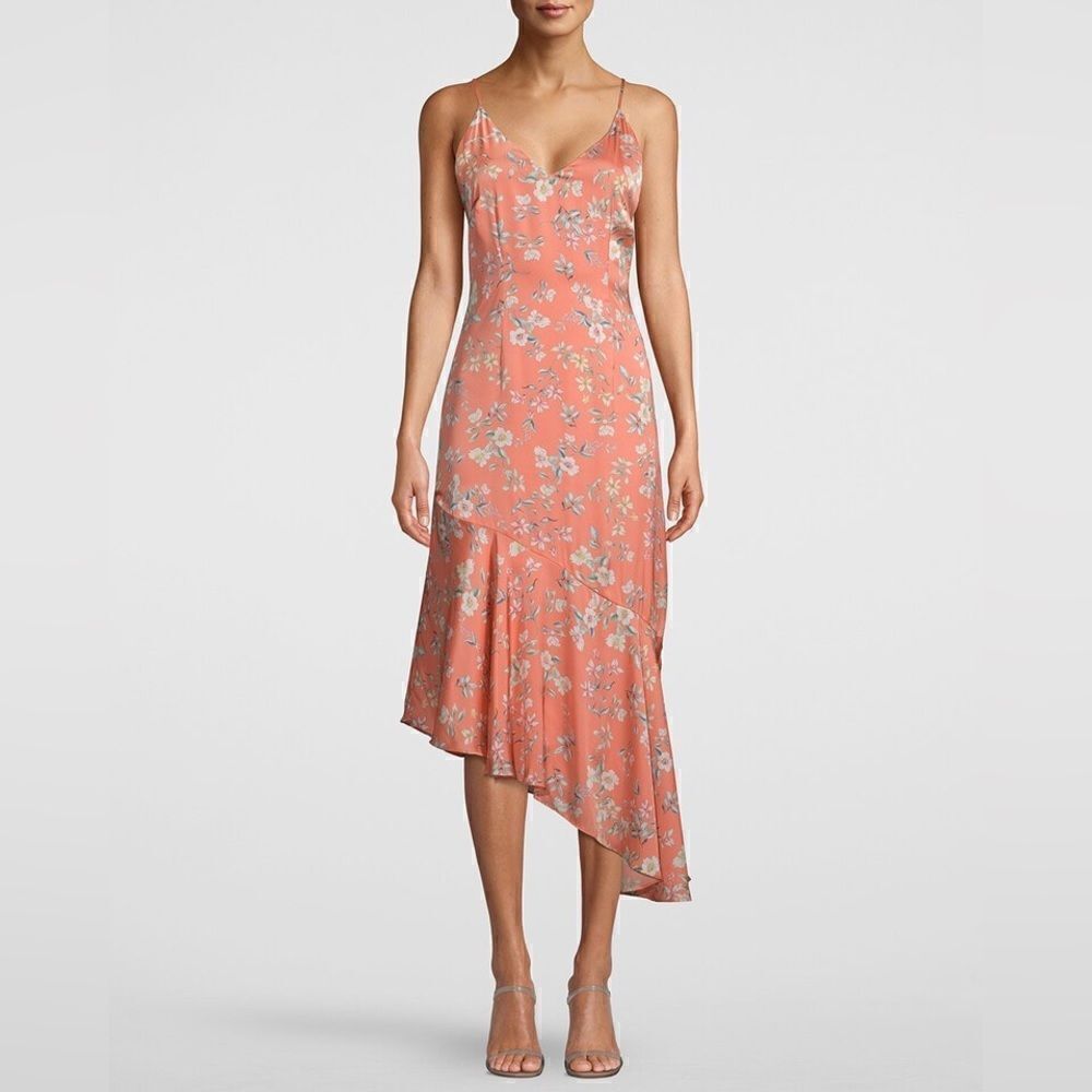White House Black Market FLORAL-PRINT ASYMMETRICAL MIDI DRESS size 4